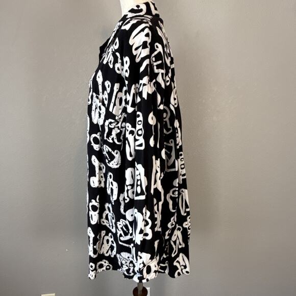 We Be Bop Women Button Tunic Black White Tribal Print Plus Size 2X Beaded Accent - Picture 5 of 8